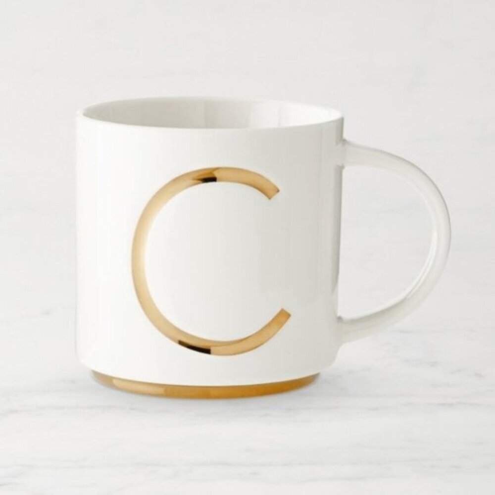 NWOT Williams Sonoma Gold C Monogram Letter Mug